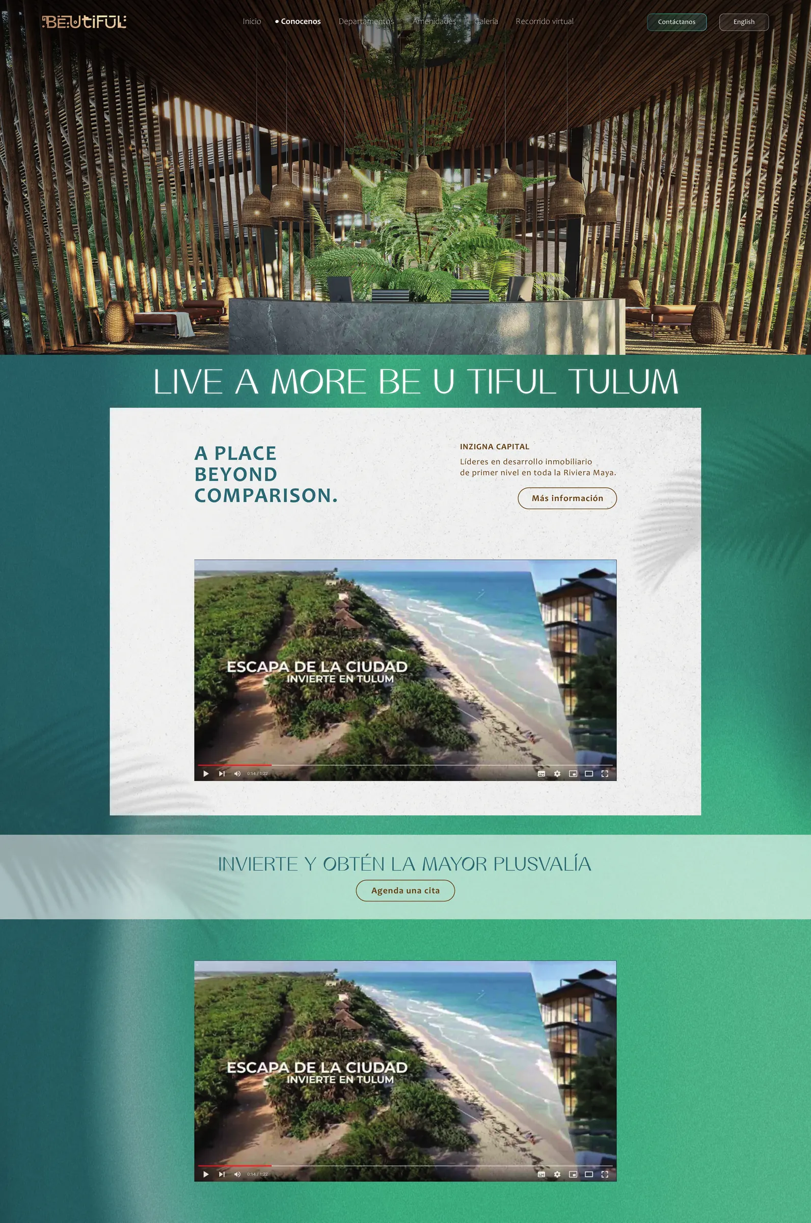 Secciones del sitio web de Beutiful Tulum
