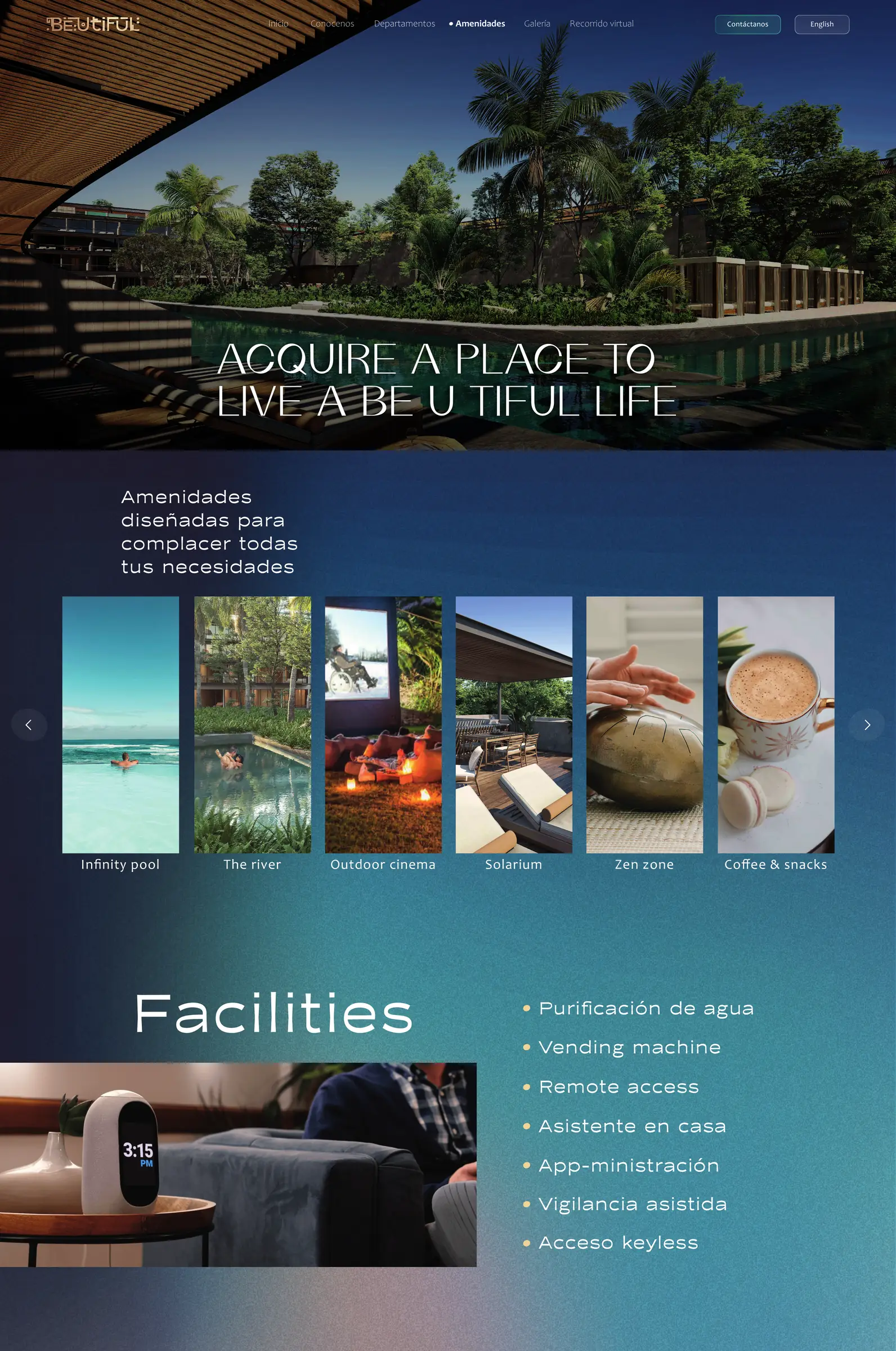 Secciones del sitio web de Beutiful Tulum
