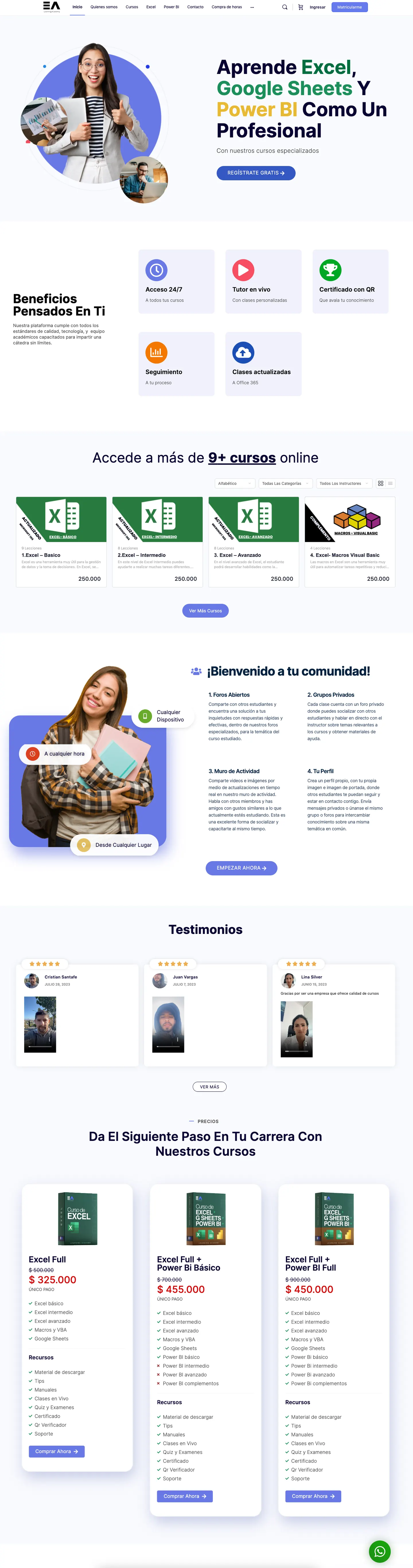 Página completa del sitio de EA Learning Academy