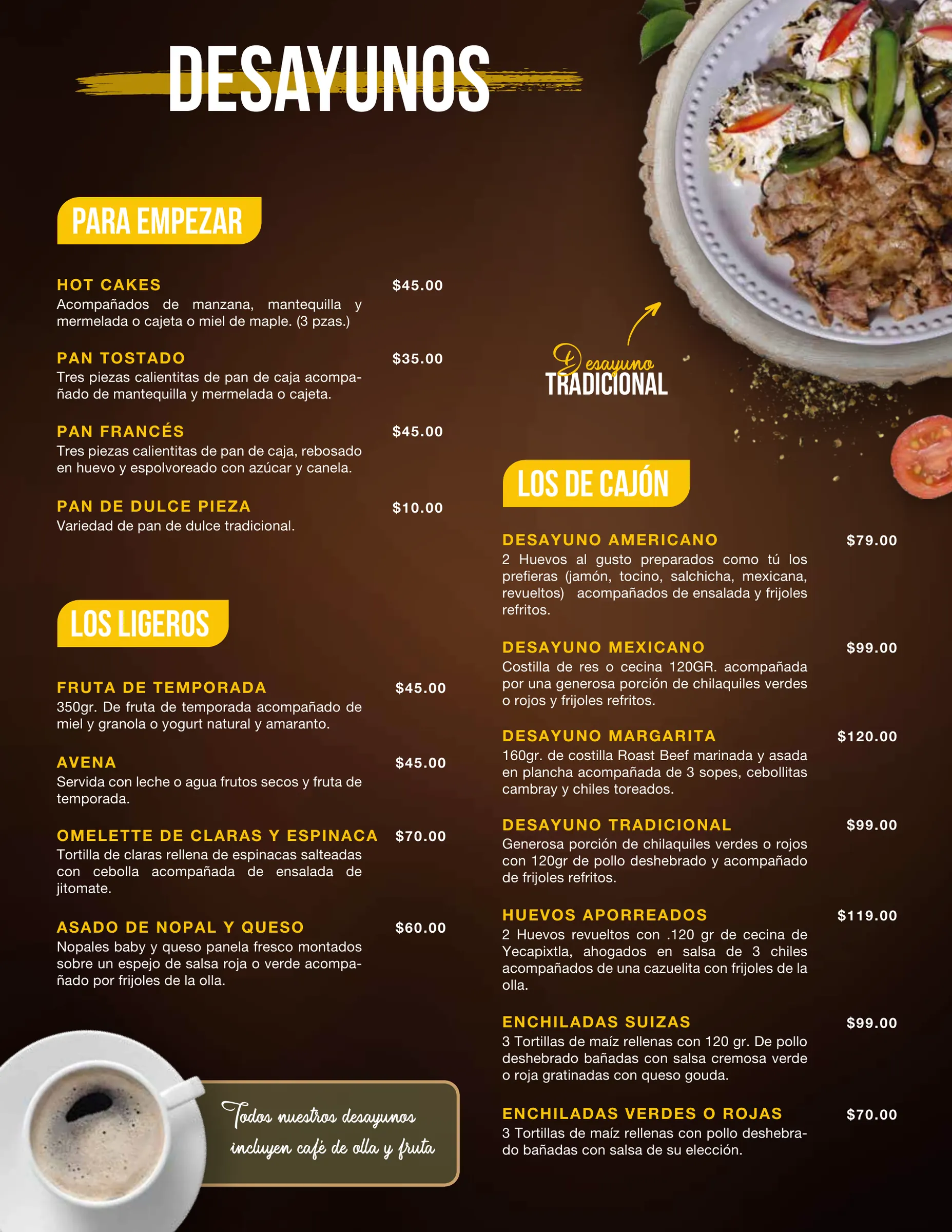 Página de la carta de Fonda Margarita